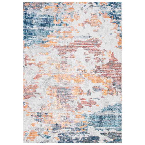 17 Stories Wafrt Performance Ivory/Blue/Orange Rug Wayfair